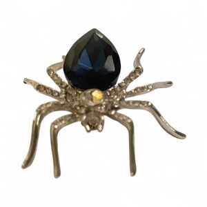 Silver Spider Brooch with Blue Gem